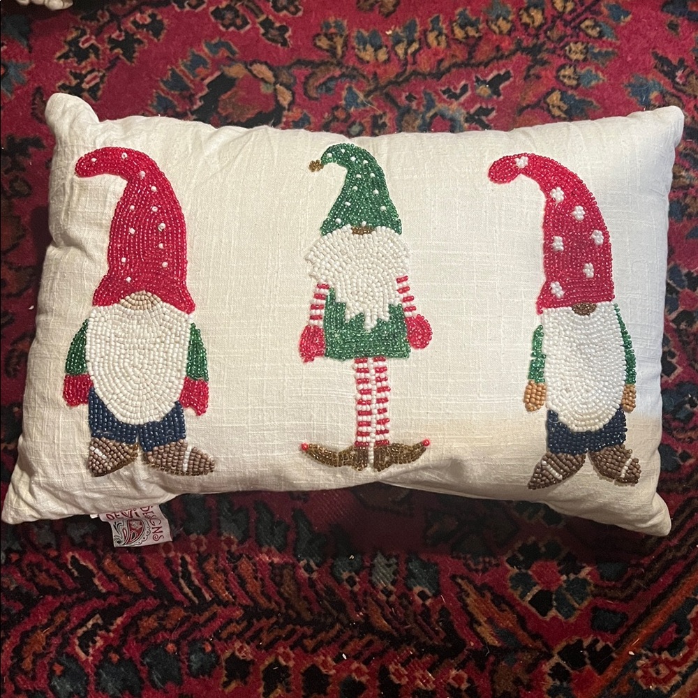 Beaded gnome pillow. Christmas holiday decor